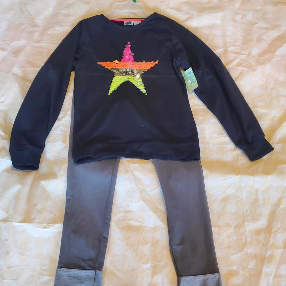 Kids Navy Sequin Star Matching Set - Top & Leggings